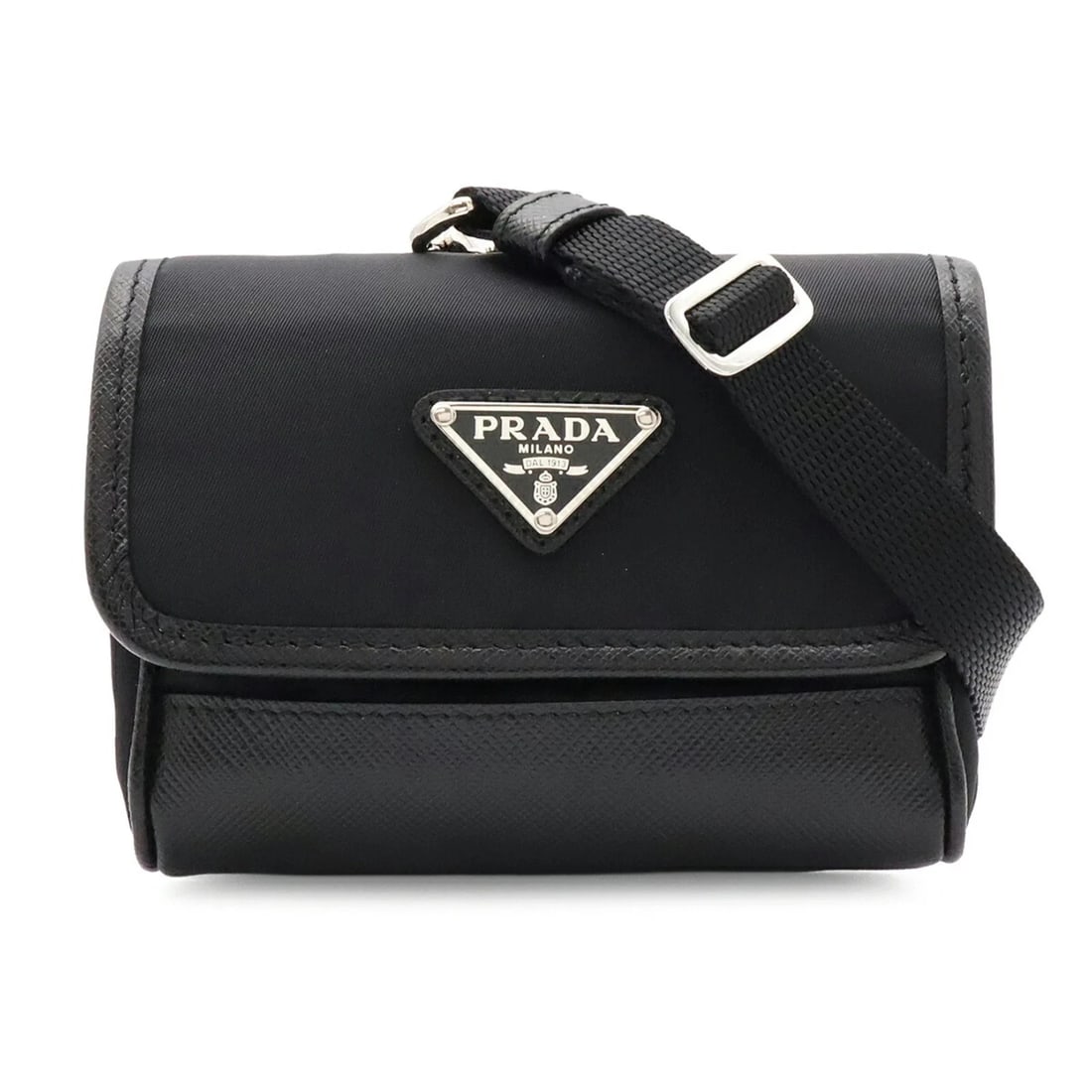 PRADA TRIANGLE SHOULDER BAG, POUCH, HANDBAG: PRADA Triangle Shoulder Bag, Pouch, Handbag Brand: Prada Type/Style: Pochette, Shoulder bag Material: Nylon , Leather Color: Black, Nero Size: (HxWxD) 9.5cm x 12cm x 4cm / 3.74inch x 4.72inch x