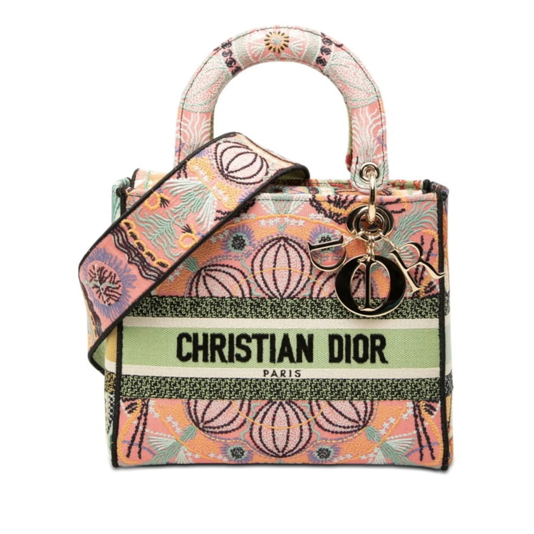 CHRISTIAN DIOR DIOR LADY D-LITE MEDIUM HANDBAG: Christian Dior Dior LADY D-LITE Medium Handbag Brand: Christian Dior Type/Style: Handbag, Shoulder bag Material: Canvas Color: Multi-color Size: (HxWxD) 20cm x 24cm x 12.5cm / 7.87inch x 9.44inch x