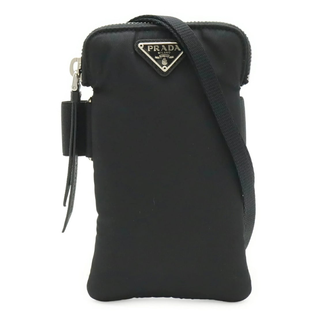 PRADA TRIANGLE SMARTPHONE CASE, SHOULDER BAG, HANDBAG: PRADA Triangle Smartphone Case, Shoulder Bag, Handbag Brand: Prada Type/Style: Handbag, Pouch, Shoulder bag Material: Nylon Color: Black, Nero Size: (HxWxD) 17cm x 10.5cm x 2cm / 6.69inch x 4.13inch