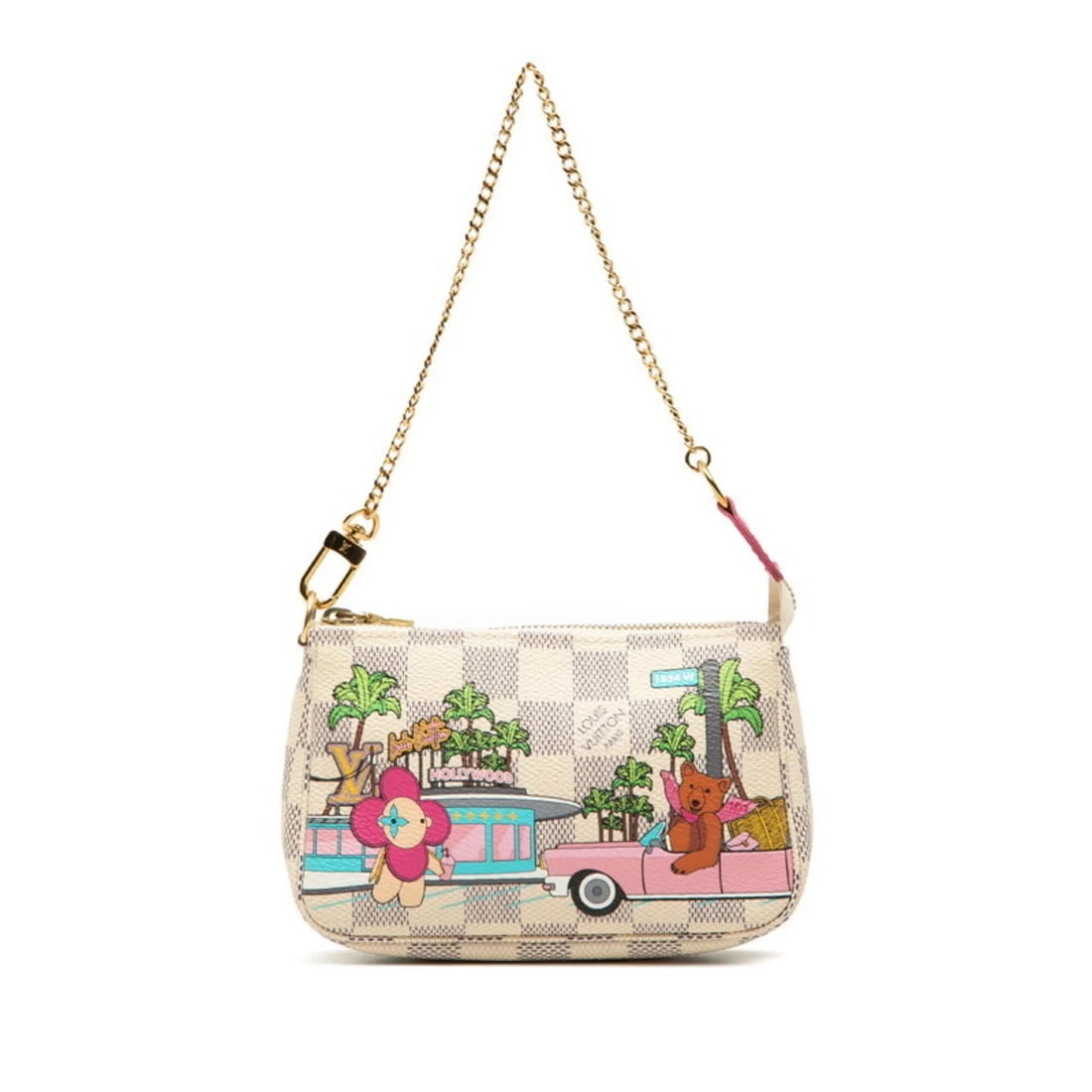 LOUIS VUITTON DAMIER AZUR VIVIENNE MINI POCHETTE ACCESSOIRES: Louis Vuitton Damier Azur Vivienne Mini Pochette Accessoires Brand: Louis Vuitton Type/Style: Handbag, Pochette, Pouch Material: Leather , PVC Color: Multi-color, White Size: (HxWxD) 10cm x 14.5cm x 3