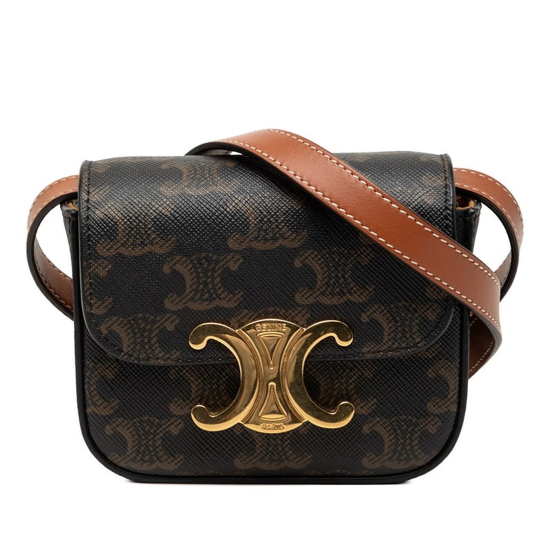 CELINE TRIOMPHE MINI CLAUDE CROSSBODY SHOULDER BAG: Celine Triomphe Mini Claude Crossbody Shoulder Bag Brand: Celine Type/Style: Shoulder bag Material: PVC , Leather Color: Black, Brown Size: (HxWxD) 10cm x 11.5cm x 4cm / 3.93inch x 4.52inch x