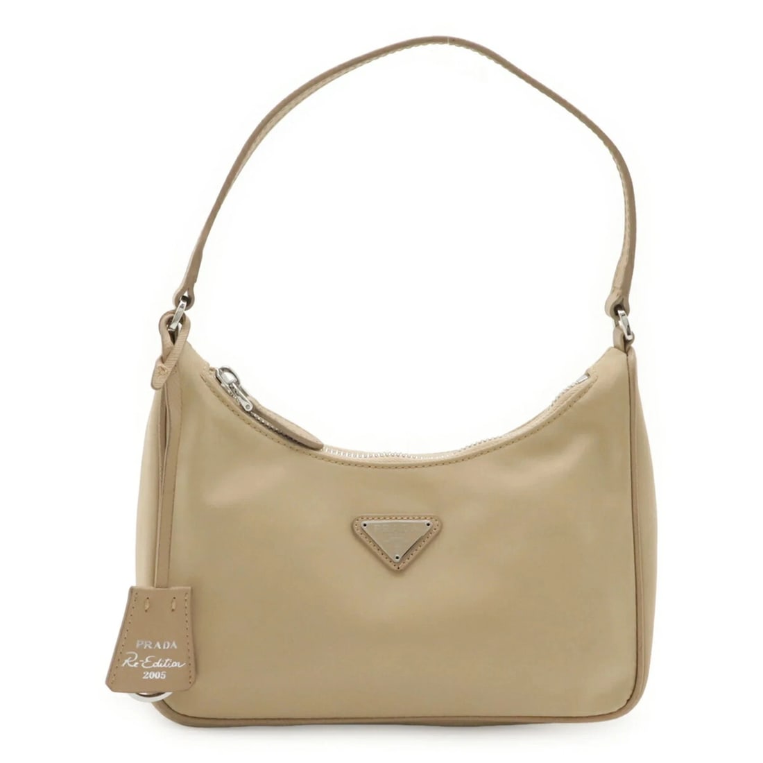 PRADA TRIANGLE HANDBAG NYLON BEIGE: PRADA Triangle Handbag Nylon Beige Brand: Prada Type/Style: Handbag, Pouch Material: Nylon Color: Beige Size: (HxWxD) 12cm x 21.5cm x 5.5cm / 4.72inch x 8.46inch x 2.16inch Accessories: None <