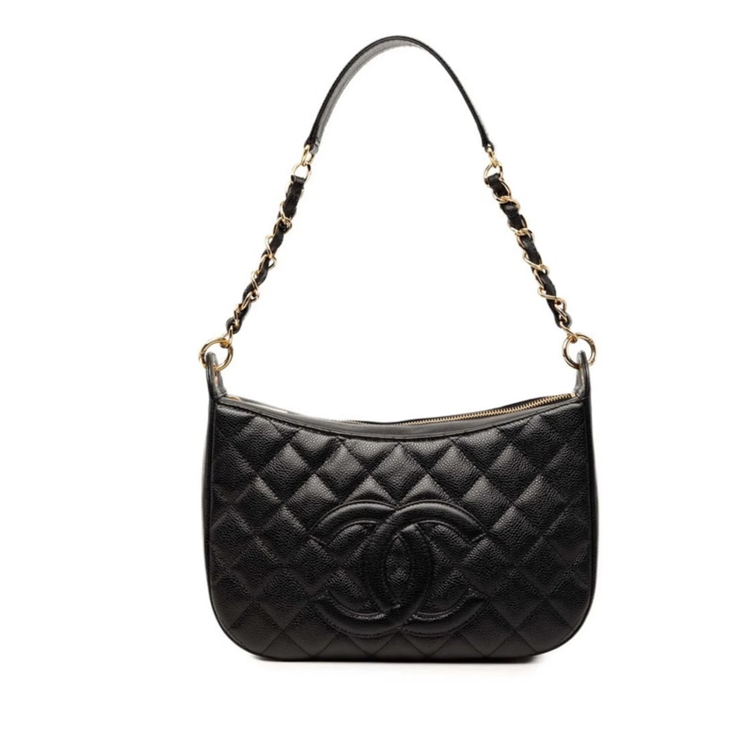 CHANEL COCO MARK MATELASSE CHAIN SHOULDER BAG: Chanel Coco Mark Matelasse Chain Shoulder Bag Brand: Chanel Type/Style: Shoulder bag Material: Grained Calfskin Color: Black Size: (HxWxD) 19cm x 28cm x 9.5cm / 7.48inch x 11.02inch x 3.74inch