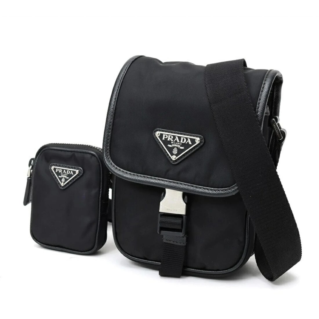 PRADA RE-NYLON X SAFFIANO LEATHER MINI SHOULDER BAG: Prada Re-Nylon x Saffiano Leather Mini Shoulder Bag Brand: Prada Type/Style: Shoulder bag Material: Nylon , Leather Color: Black, Nero Size: (HxWxD) 19cm x 14cm x 5cm / 7.48inch x 5.51inch x 1.96inch 