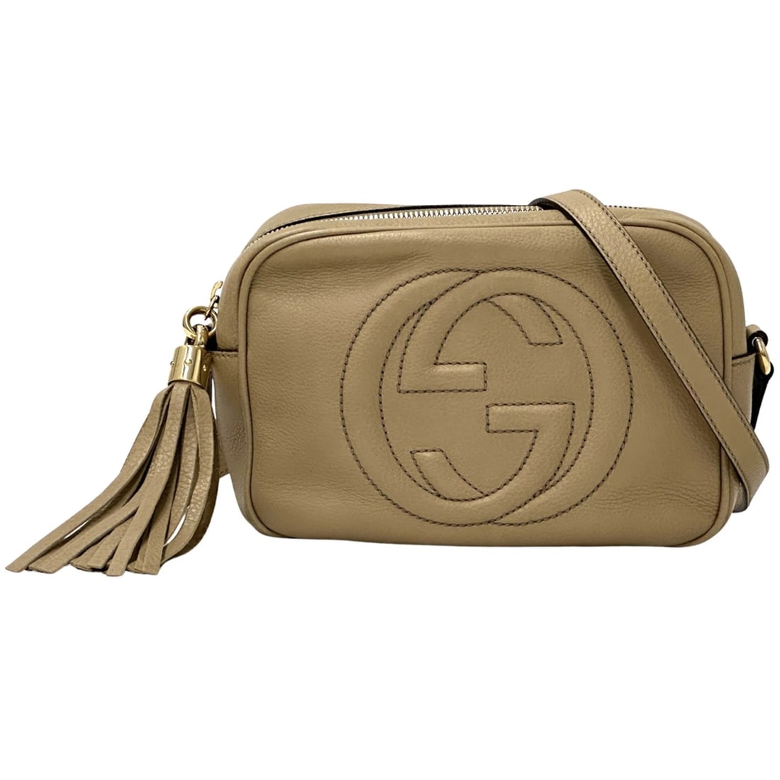 GUCCI HANDBAG, INTERLOCKING G DESIGN, LEATHER: Gucci handbag, Interlocking G design, leather Brand: Gucci Type/Style: Handbag, Shoulder bag Material: Leather Color: Beige Size: (HxWxD) 16cm x 20.5cm x 7.5cm / 6.29inch x 8.07inch x 2.95inch