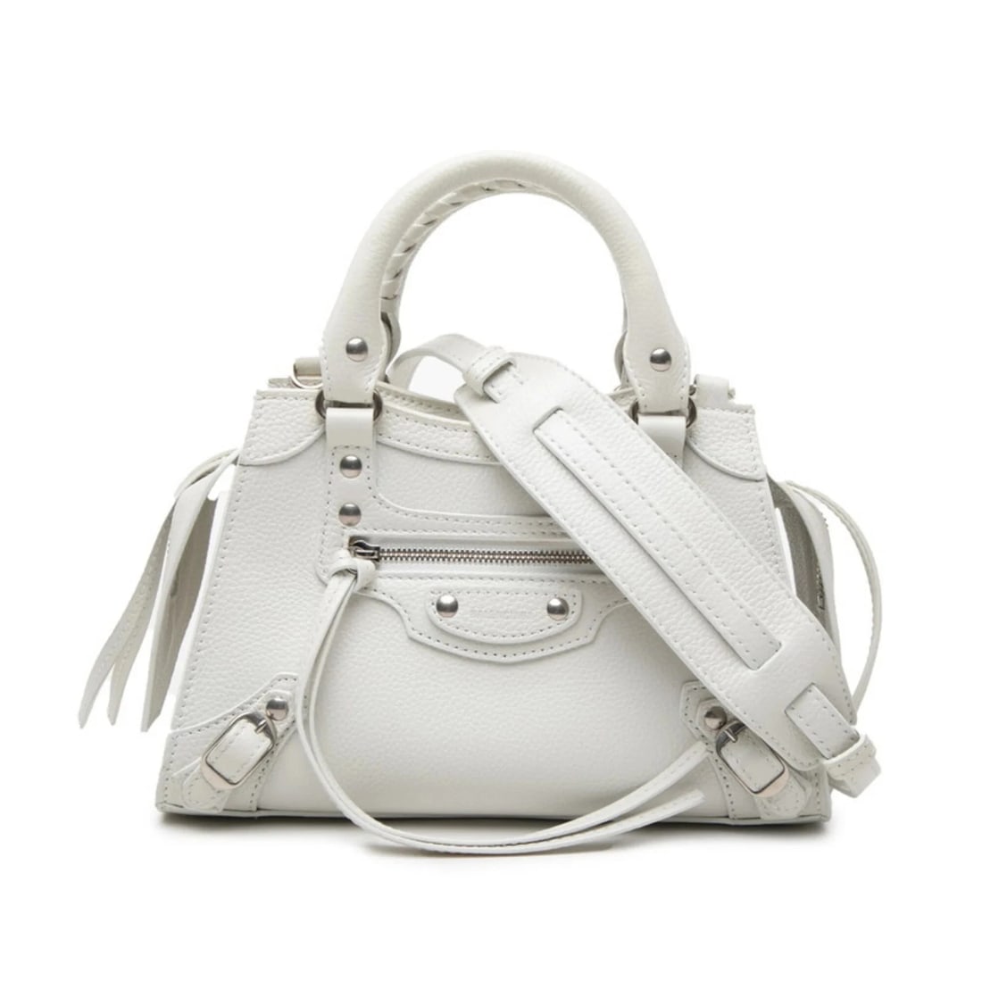 BALENCIAGA NEOCLASSIC CITY MINI HANDBAG 2-WAY SHOULDER BAG: Balenciaga Neoclassic City Mini Handbag 2-Way Shoulder Bag Brand: Balenciaga Type/Style: Handbag, Shoulder bag Material: Leather Color: White Size: (HxWxD) 13cm x 16cm x 10cm / 5.11inch x 6.29inch x