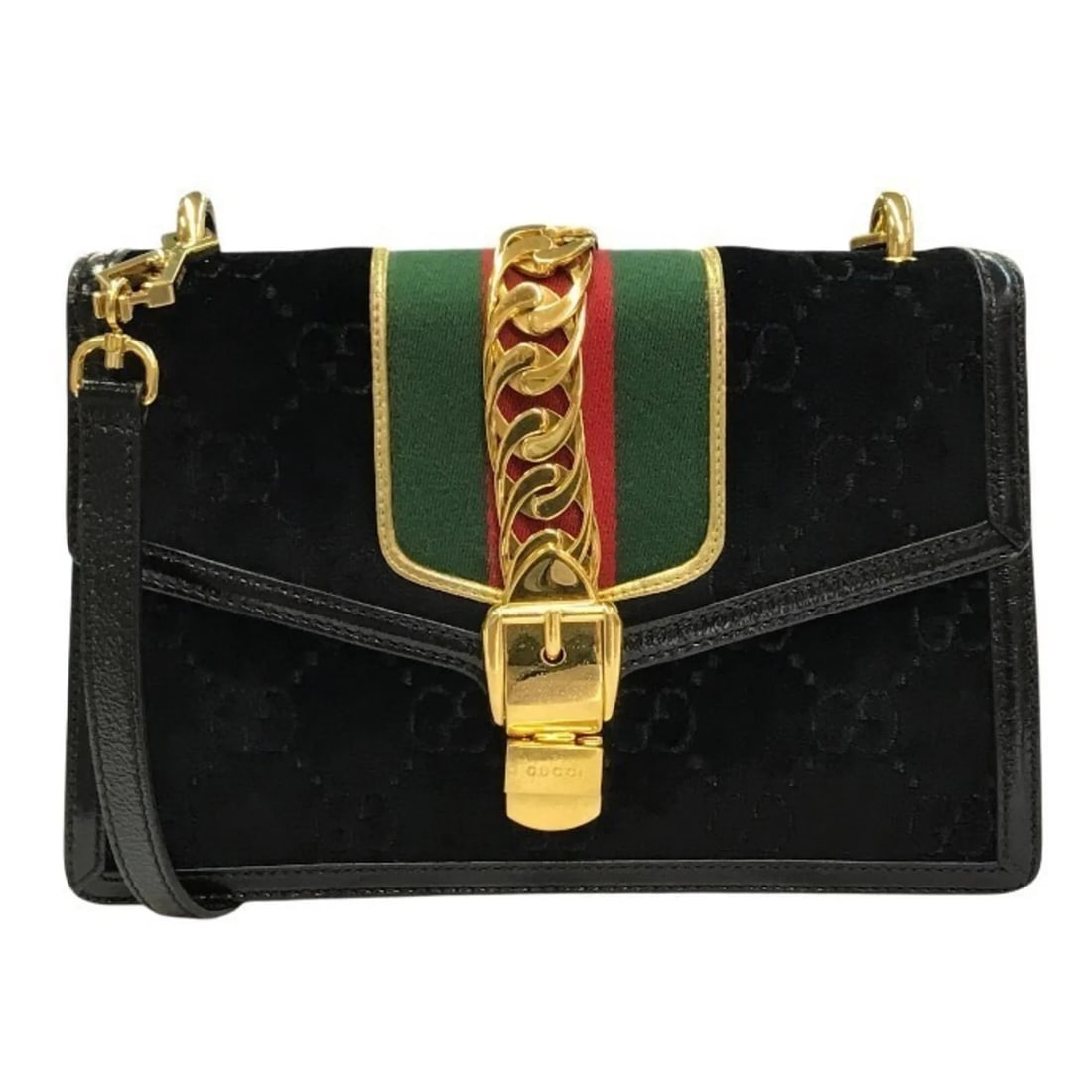 GUCCI SYLVIE SHOULDER BAG FOR WOMEN, VELOUR: GUCCI Sylvie Shoulder Bag for Women, Velour Brand: Gucci Type/Style: Shoulder bag Material: Leather Color: Black Size: (HxWxD) 17cm x 25cm x 7cm / 6.69inch x 9.84inch x 2.75inch Accessories: None