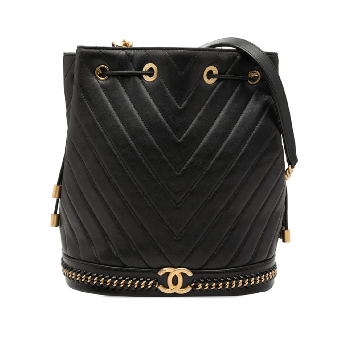 CHANEL CHEVRON V-STITCH COCO MARK CHAIN SHOULDER BAG: Chanel Chevron V-stitch Coco Mark Chain Shoulder Bag Brand: Chanel Type/Style: Shoulder bag Material: None Color: Black Size: (HxWxD) 24cm x 21cm x 15cm / 9.44inch x 8.26inch x 5.9inch Accessories