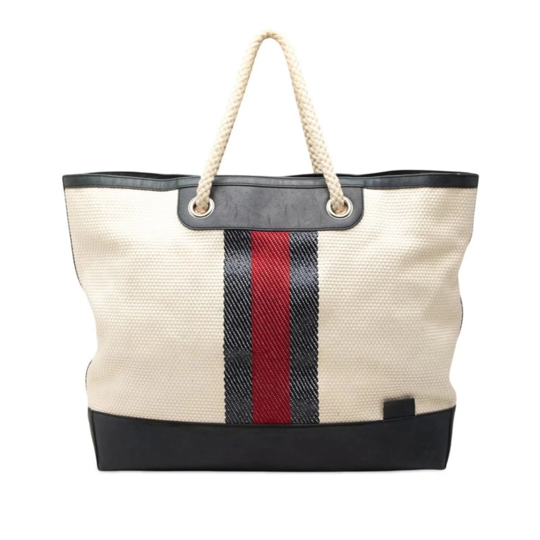 GUCCI SHERRY LINE TOTE BAG NAVY IVORY CANVAS LEATHER: Gucci Sherry Line Tote Bag Navy Ivory Canvas Leather Brand: Gucci Type/Style: Tote bag Material: Canvas , Leather Color: Ivory, Navy Size: (HxWxD) 38cm x 45cm x 14cm / 14.96inch x 17.71inch x 5.51inch