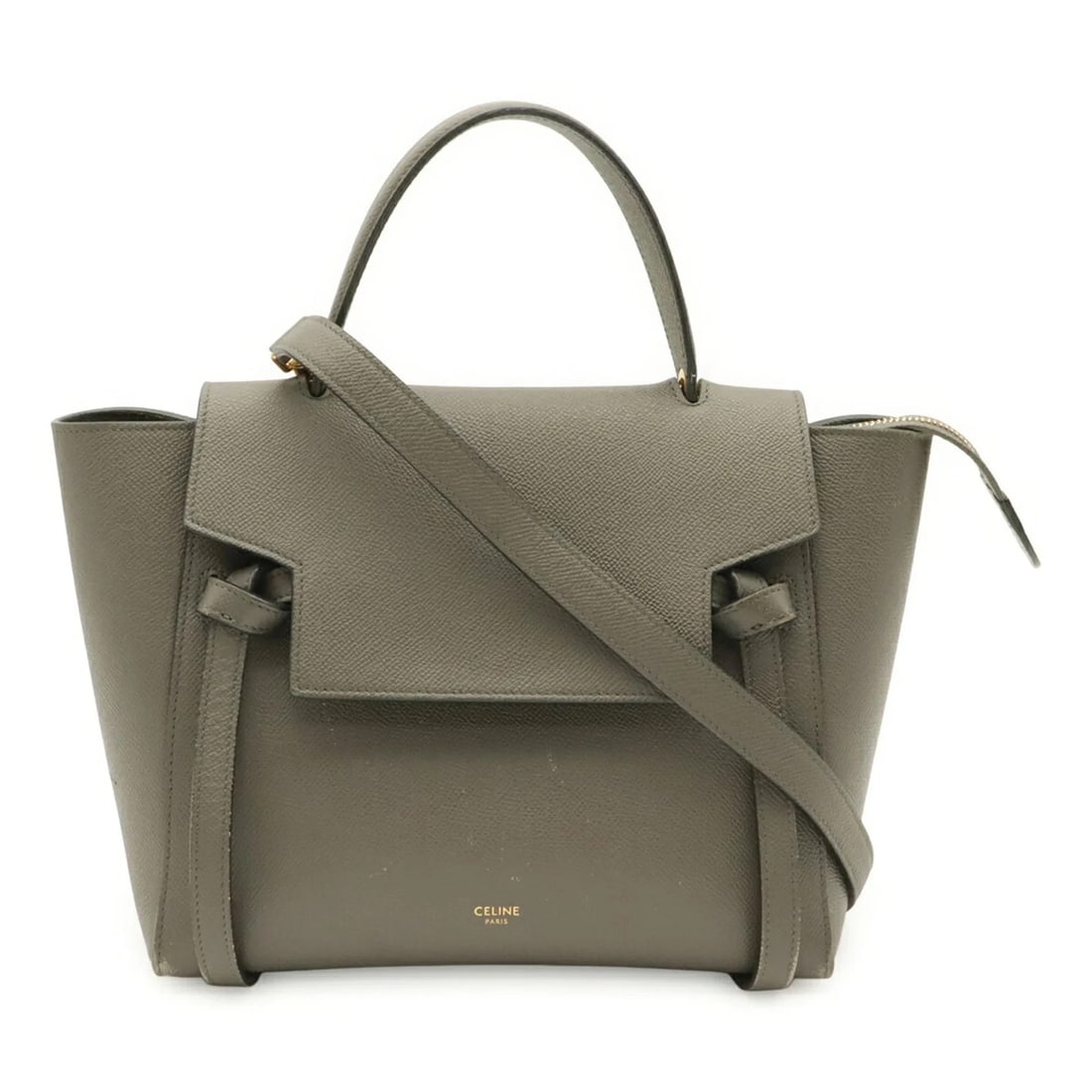 CELINE BELT BAG MICRO HANDBAG: CELINE Belt Bag Micro Handbag Brand: Celine Type/Style: Handbag, Shoulder bag Material: Leather Color: Gray Size: (HxWxD) 22cm x 24cm x 13.5cm / 8.66inch x 9.44inch x 5.31inch Accessories: None