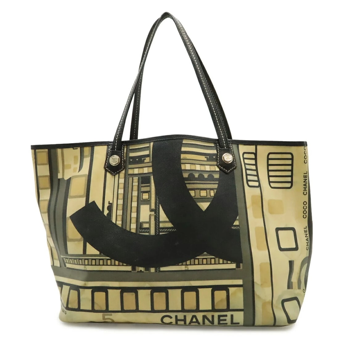 CHANEL CENTRAL STATION TOTE BAG, LARGE SHOULDER LEATHER: CHANEL Central Station Tote Bag, Large Shoulder Leather Brand: Chanel Type/Style: Shoulder bag, Tote bag Material: PVC , Leather Color: Beige, Navy Size: (HxWxD) 31cm x 38cm x 17cm / 12.2inch x