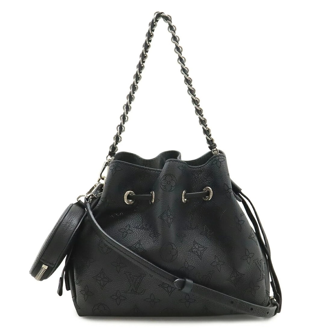 LOUIS VUITTON MAHINA BELLA SHOULDER BAG CHAIN HANDBAG: LOUIS VUITTON Mahina Bella Shoulder Bag Chain Handbag Brand: Louis Vuitton Type/Style: Handbag, Shoulder bag Material: Mahina leather Color: Black, Noir Size: (HxWxD) 20cm x 21cm x 14.5cm / 7.87inch