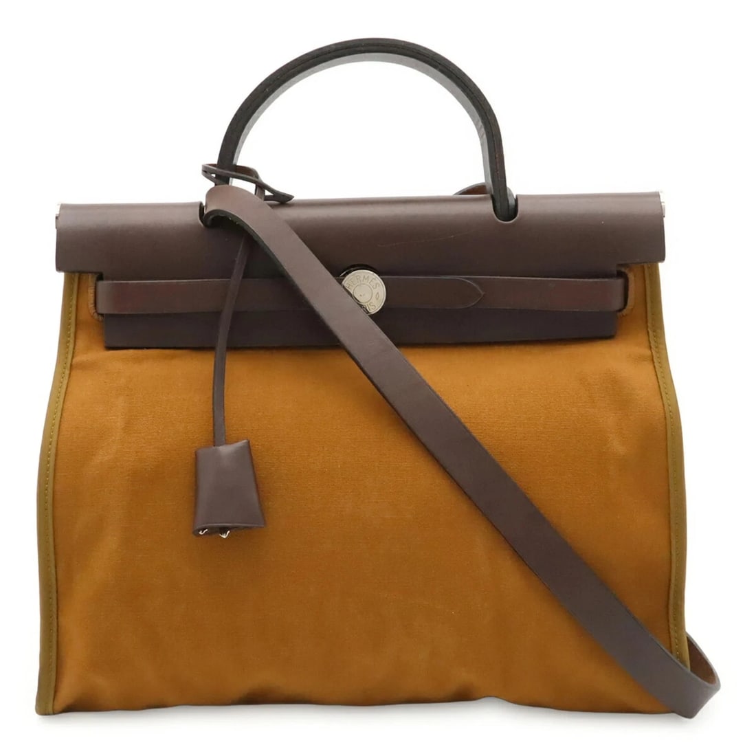 HERMES HERBAG ZIP PM HANDBAG SHOULDER BAG: Hermes Herbag Zip PM Handbag Shoulder Bag Brand: Hermes Type/Style: Handbag, Pouch, Shoulder bag Material: Toile officier Color: Dark brown, Light brown Size: (HxWxD) 25cm x 31cm x 10cm / 9.84inch x