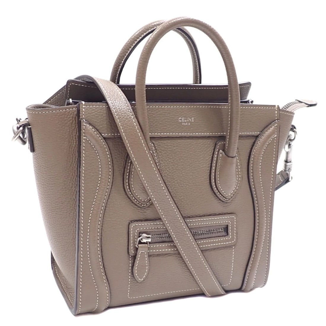 CELINE LUGGAGE NANO SHOPPER HANDBAG: Celine Luggage Nano Shopper Handbag Brand: Celine Type/Style: Handbag Material: Leather Color: Grayish Size: (HxWxD) 19cm x 20cm x 10cm / 7.48inch x 7.87inch x 3.93inch Accessories: None Accessories