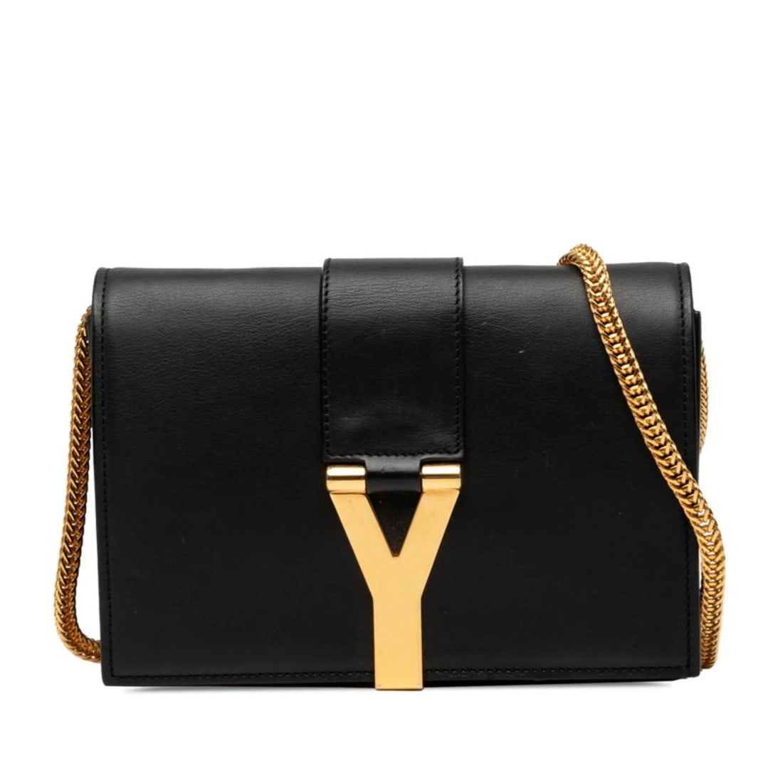 SAINT LAURENT Y-LINE CHAIN SHOULDER BAG, BLACK LEATHER: Saint Laurent Y-Line Chain Shoulder Bag, Black Leather Brand: Saint Laurent Type/Style: Shoulder bag Material: Leather Color: Black Size: (HxWxD) 13cm x 17cm x 3cm / 5.11inch x 6.69inch x 1.18inch