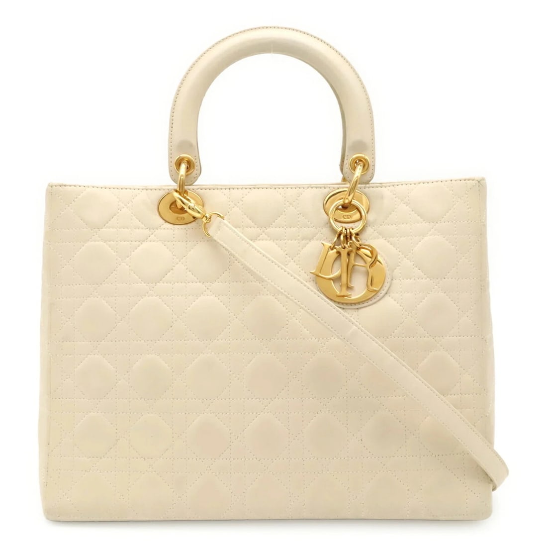 CHRISTIAN DIOR LADY CANNAGE HANDBAG SHOULDER BAG: Christian Dior Lady Cannage Handbag Shoulder Bag Brand: Christian Dior Type/Style: Handbag, Shoulder bag Material: Leather Color: White Size: (HxWxD) 24.5cm x 33cm x 12cm / 9.64inch x 12.99inch x 4.72