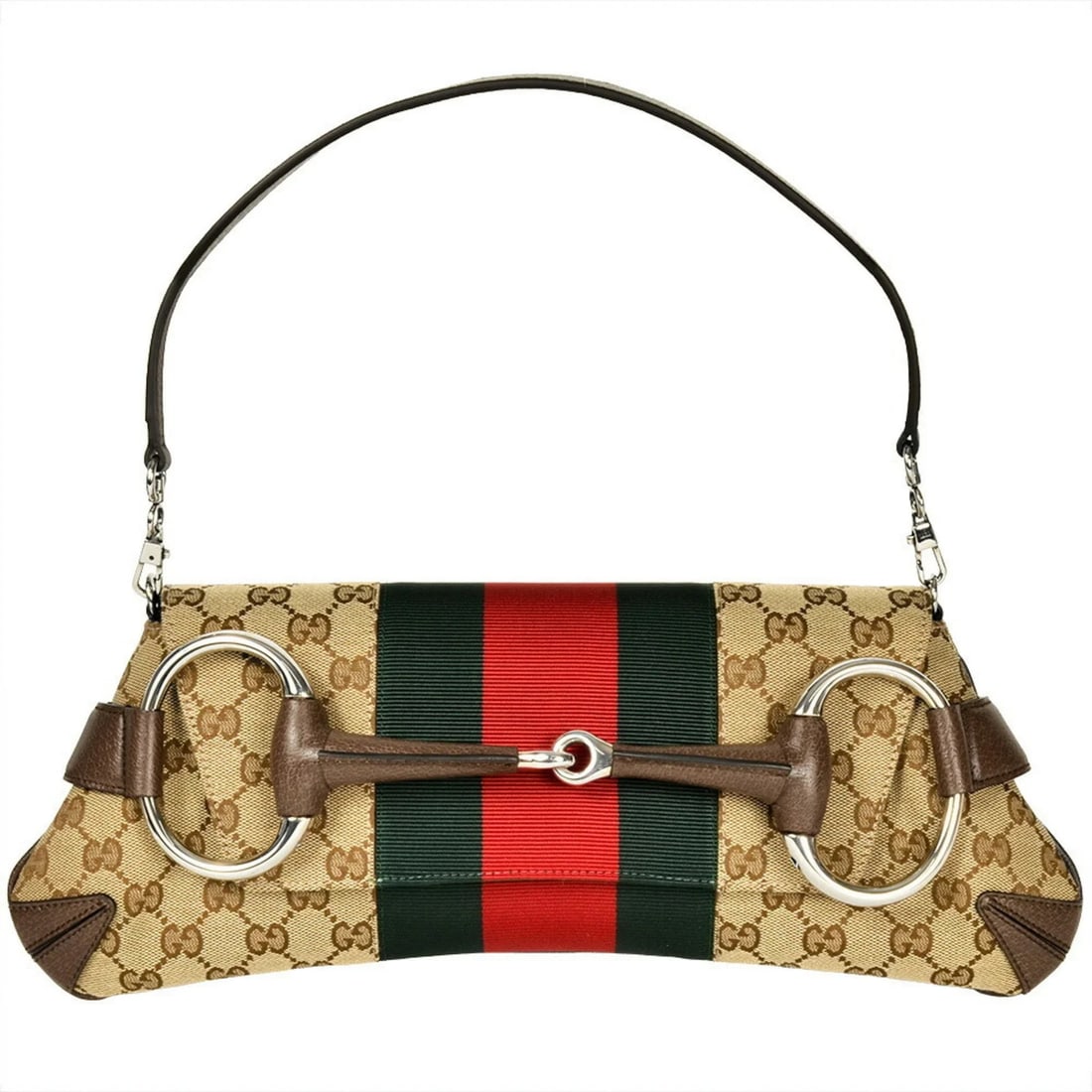 GUCCI HORSEBIT CHAIN HANDBAG IN GG CANVAS: Gucci Horsebit Chain Handbag in GG Canvas Brand: Gucci Type/Style: Handbag Material: GG canvas Color: Beige Size: (HxWxD) 16cm x 37cm x 3cm / 6.29inch x 14.56inch x 1.18inch Accessories: None