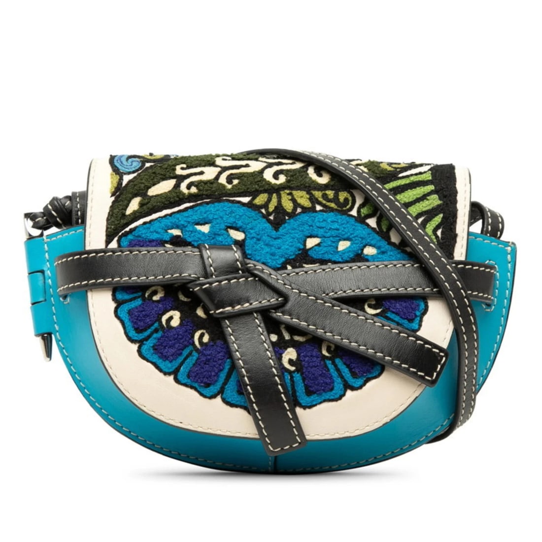 LOEWE GATE MINI FLORAL CROSSBODY SHOULDER BAG: Loewe Gate Mini Floral Crossbody Shoulder Bag Brand: Loewe Type/Style: Pochette, Shoulder bag Material: Leather Color: Blue, Multi-color Size: (HxWxD) 13cm x 21cm x 8cm / 5.11inch x 8.26inch x