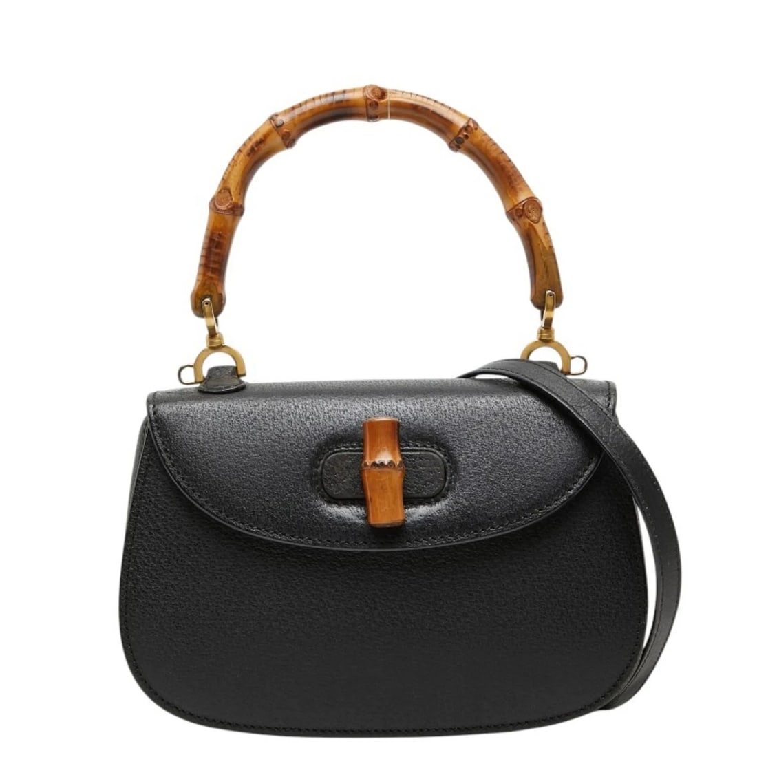 GUCCI BAMBOO HANDBAG SHOULDER BAG 2WAY: Gucci Bamboo Handbag Shoulder Bag 2WAY Brand: Gucci Type/Style: Handbag, Shoulder bag Material: Leather Color: Black Size: (HxWxD) 15cm x 22cm x 6.5cm / 5.9inch x 8.66inch x 2.55inch Accessories: