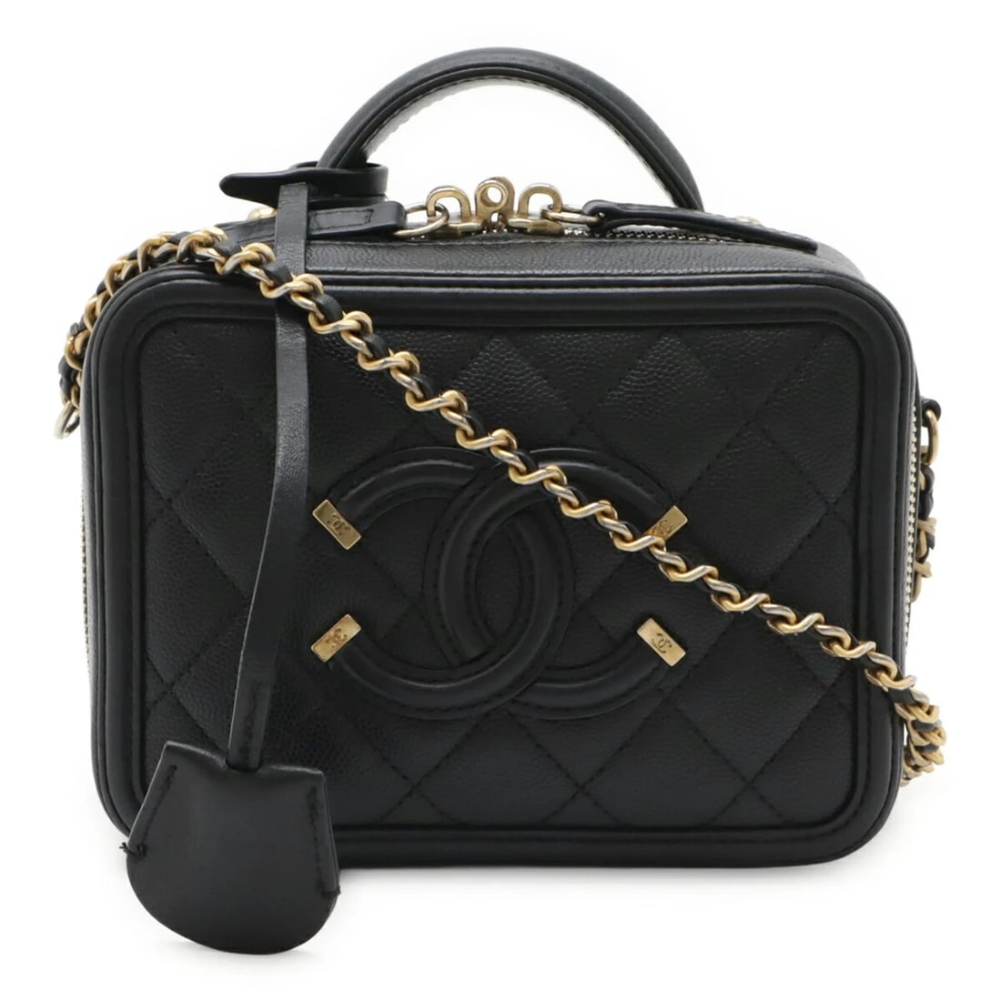 CHANEL CC FILIGREE SMALL VANITY BAG, HANDBAG: CHANEL CC Filigree Small Vanity Bag, Handbag Brand: Chanel Type/Style: Handbag, Shoulder bag, Vanity bag Material: Grained Calfskin Color: Black Size: (HxWxD) 12cm x 16cm x 7cm / 4.72inch x 6.29inch