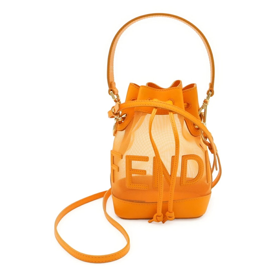 FENDI MON TRESOR HANDBAG-STYLE SHOULDER BAG: FENDI Mon Tresor Handbag-style Shoulder Bag Brand: Fendi Type/Style: Handbag, Shoulder bag Material: Mesh , Leather Color: Orange Size: (HxWxD) 18cm x 12cm x 10cm / 7.08inch x 4.72inch x 3.93inch