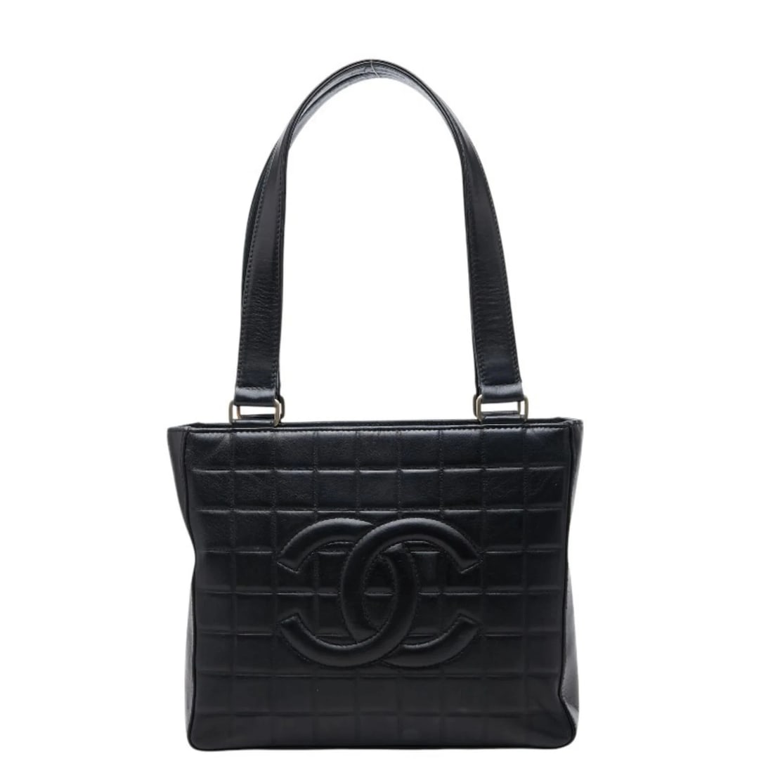 CHANEL COCO MARK CHOCOLATE BAR TOTE BAG SHOULDER BAG: Chanel Coco Mark Chocolate Bar Tote Bag Shoulder bag Brand: Chanel Type/Style: Shoulder bag, Tote bag Material: Leather Color: Black Size: (HxWxD) 21cm x 25cm x 8cm / 8.26inch x 9.84inch x 3.14inch