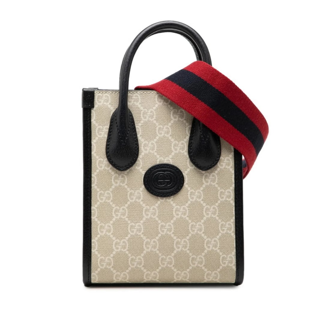 GUCCI GG SUPREME MINI TOTE BAG SHOULDER 2WAY: Gucci GG Supreme Mini Tote Bag Shoulder 2WAY Brand: Gucci Type/Style: Shoulder bag Material: PVC , Leather Color: Navy Size: (HxWxD) 19cm x 15.5cm x 7cm / 7.48inch x 6.1inch x 2.75inch Accessories