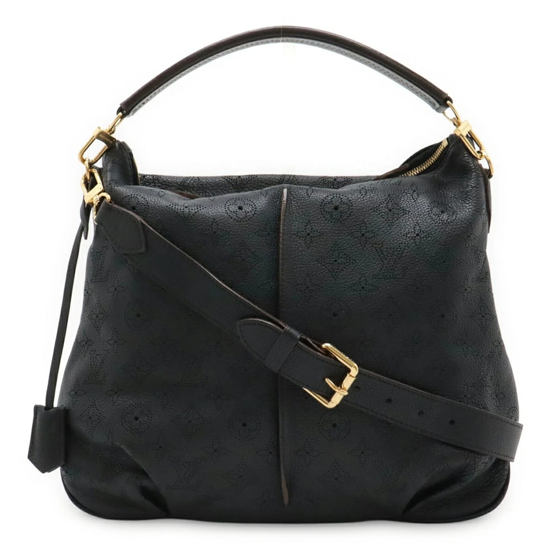 LOUIS VUITTON MAHINA SELENE PM HANDBAG/SHOULDER BAG: LOUIS VUITTON Mahina Selene PM Handbag/Shoulder Bag Brand: Louis Vuitton Type/Style: Handbag, Pouch, Shoulder bag Material: Mahina leather , Leather Color: Noir Size: (HxWxD) 30cm x 38cm x 4cm / 11.81