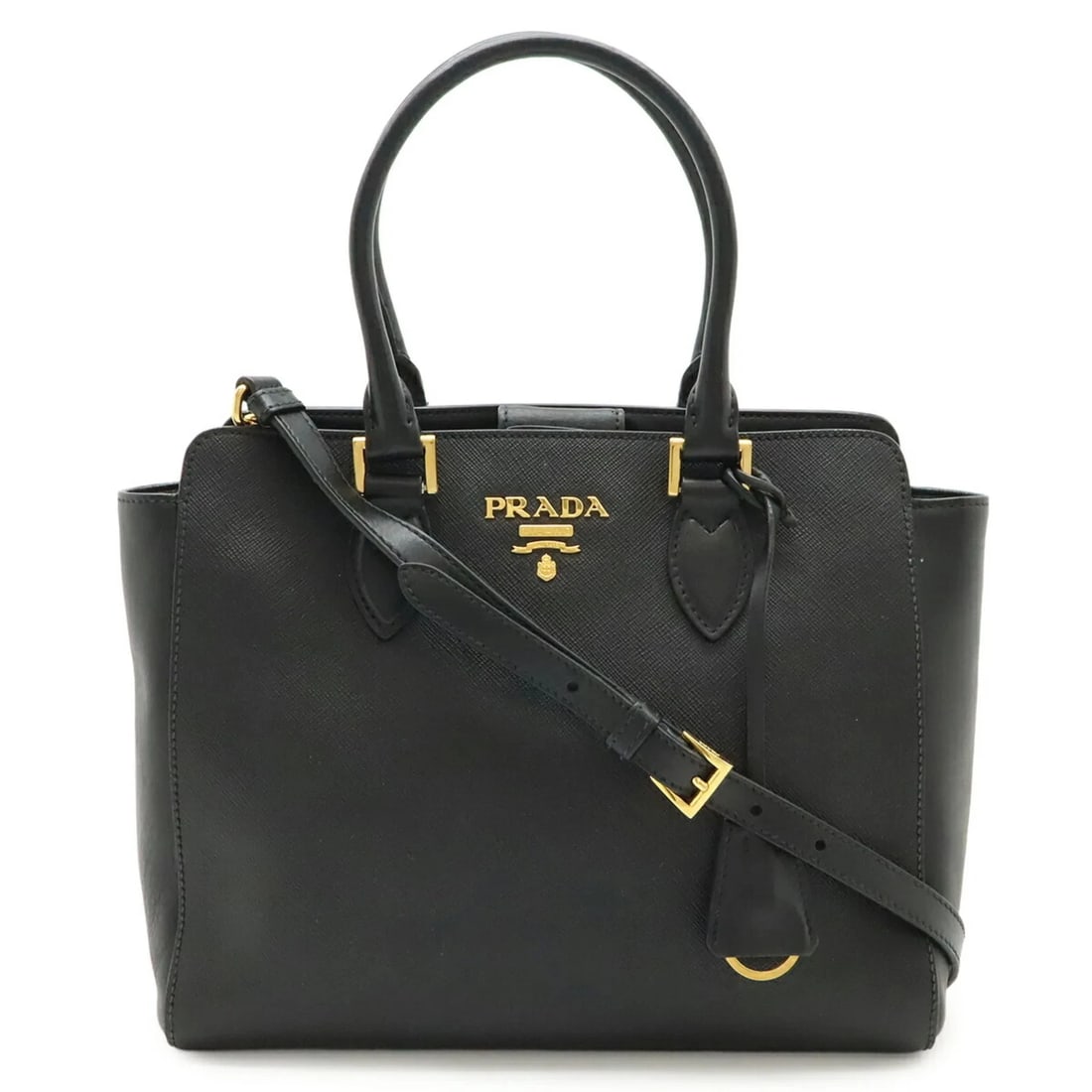 PRADA SAFFIANO LEATHER HANDBAG/SHOULDER BAG: PRADA Saffiano Leather Handbag/Shoulder Bag Brand: Prada Type/Style: Handbag, Shoulder bag Material: Leather Color: Black, Nero Size: (HxWxD) 22cm x 26cm x 8.5cm / 8.66inch x 10.23inch x 3.34inch