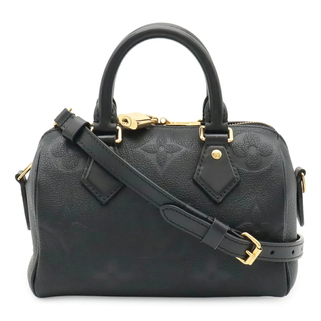 LOUIS VUITTON MONOGRAM EMPREINTE SPEEDY BANDOULIERE: LOUIS VUITTON Monogram Empreinte Speedy Bandouliere Brand: Louis Vuitton Type/Style: Handbag, Shoulder bag Material: Leather Color: Black, Noir Size: (HxWxD) 14.5cm x 21cm x 11.5cm / 5.7inch x