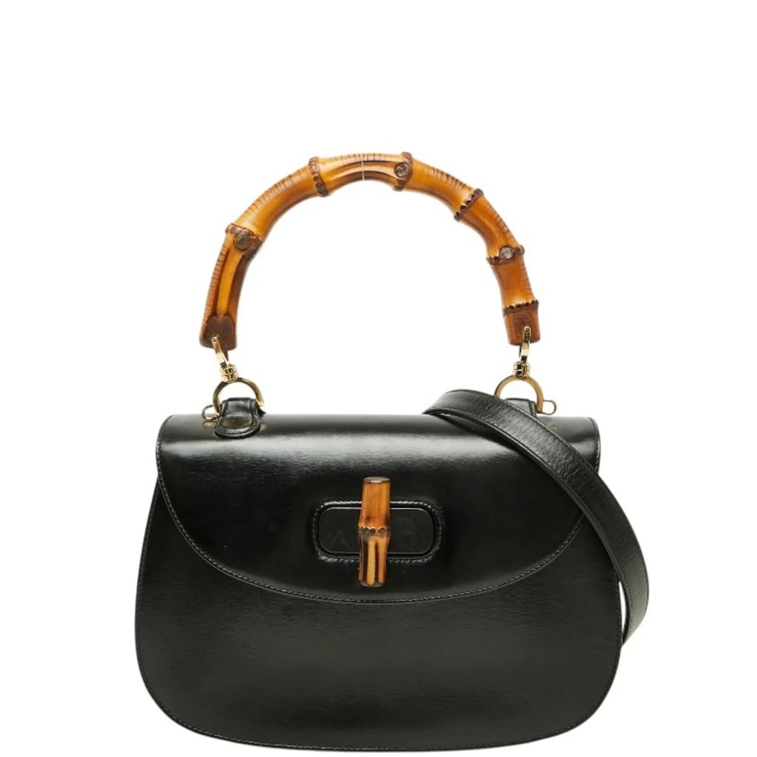 GUCCI BAMBOO HANDBAG SHOULDER BAG 2WAY: Gucci Bamboo Handbag Shoulder Bag 2WAY Brand: Gucci Type/Style: Handbag, Shoulder bag Material: Leather Color: Black Size: (HxWxD) 18cm x 26.5cm x 8.5cm / 7.08inch x 10.43inch x 3.34inch Accessories:
