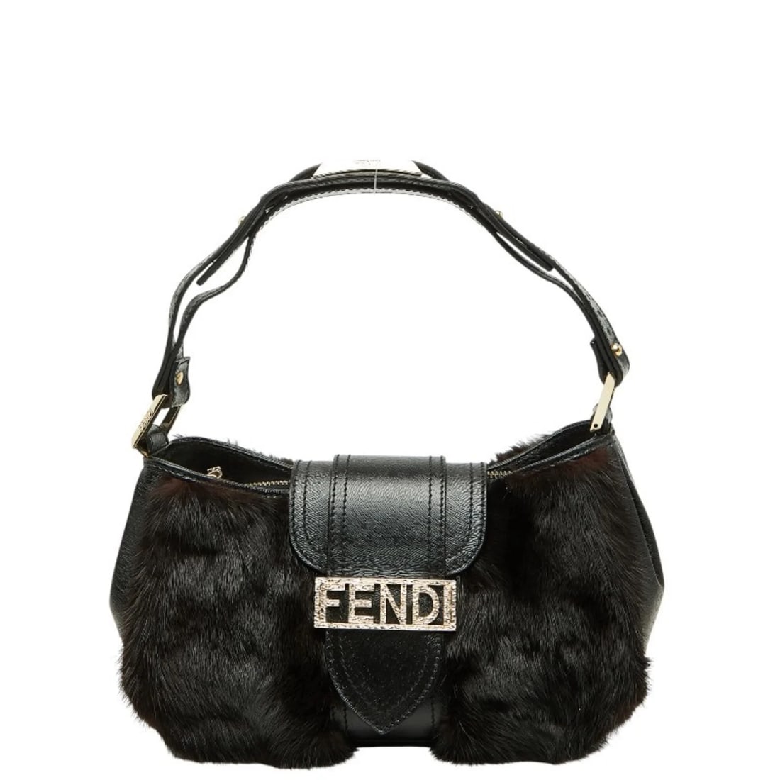 FENDI MAMMA BAGUETTE LOGO HANDBAG ONE-SHOULDER BAG: Fendi Mamma Baguette Logo Handbag One-Shoulder Bag Brand: Fendi Type/Style: Handbag, Shoulder bag Material: Fur , Leather Color: Black, Brown Size: (HxWxD) 14cm x 26cm x 8cm / 5.51inch x 10.23inch x 3