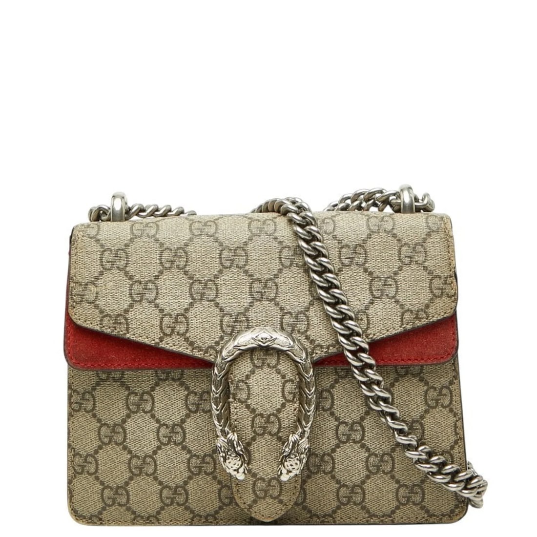 GUCCI GG SUPREME DIONYSUS CHAIN SHOULDER BAG: Gucci GG Supreme Dionysus Chain Shoulder Bag Brand: Gucci Type/Style: Shoulder bag Material: PVC , Suede Color: Beige, Red color Size: (HxWxD) 15.5cm x 20cm x 6cm / 6.1inch x 7.87inch x 2.36inch A