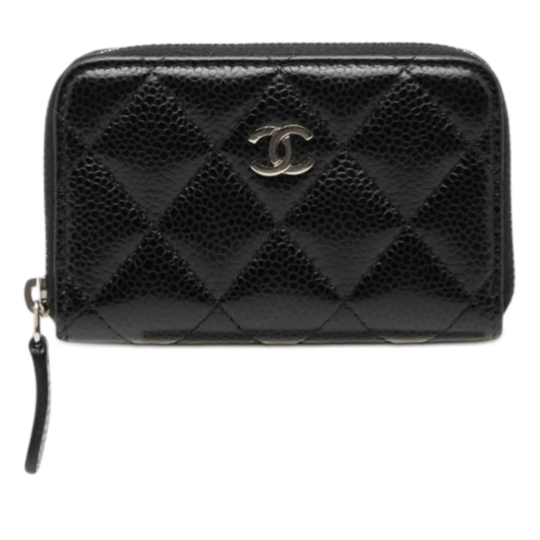 CHANEL COCO MARK MATELASSE CLASSIC ZIP COIN PURSE WALLET/COIN: Chanel Coco Mark Matelasse Classic Zip Coin Purse Wallet/Coin Brand: Chanel Type/Style: Coin purse/coin case Material: Grained Calfskin Color: Black Size: (HxWxD) 7cm x 11cm x 2cm / 2.75inch x 4.33inc
