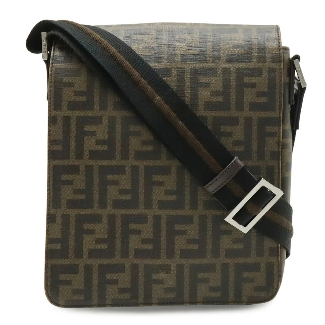 FENDI ZUCCA PATTERN SHOULDER BAG, LEATHER, KHAKI BROWN: FENDI Zucca pattern shoulder bag, leather, khaki brown Brand: Fendi Type/Style: Shoulder bag Material: PVC , Leather Color: Dark brown, Khaki brown Size: (HxWxD) 27cm x 22cm x 6.5cm / 10.62inch x 8.66