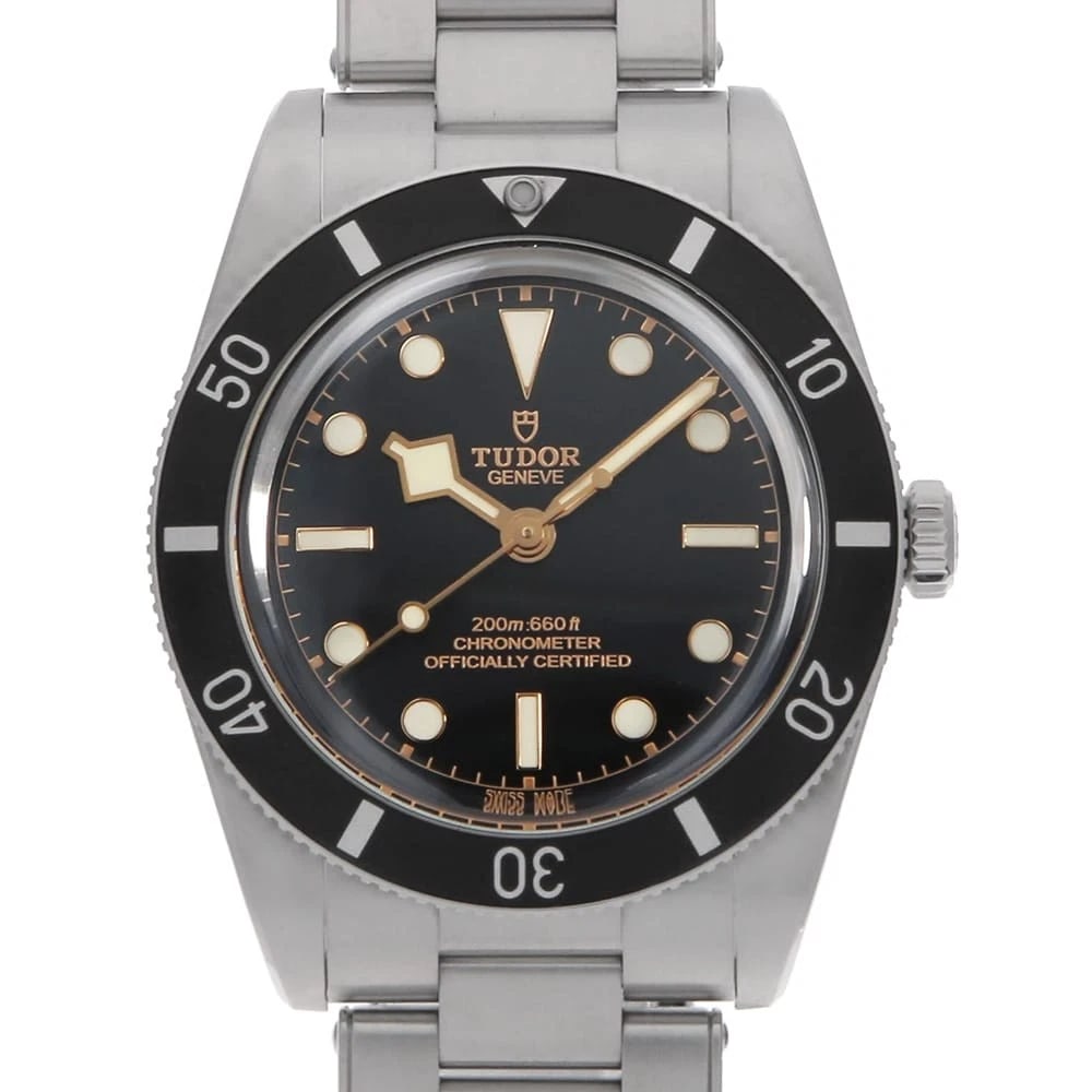 TUDOR BLACK STAINLESS STEEL WATCH: TUDOR black Stainless Steel Watch Brand: TUDOR Type/Style: Wrist watch Material: Band Material Stainless Steel, Case Material Stainless Steel Color: Dial colour Black Size: Case:W37mm Circumference