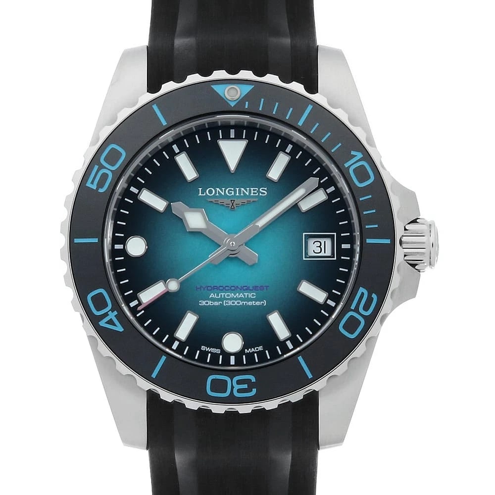 LONGINES HYDROCONQUEST STAINLESS STEEL WATCH: LONGINES HydroConquest Stainless Steel Watch Brand: LONGINES Type/Style: Wrist watch Material: Band Material rubber, Case Material Stainless Steel/ceramic Color: Dial colour Blue Size: Case:W39mm