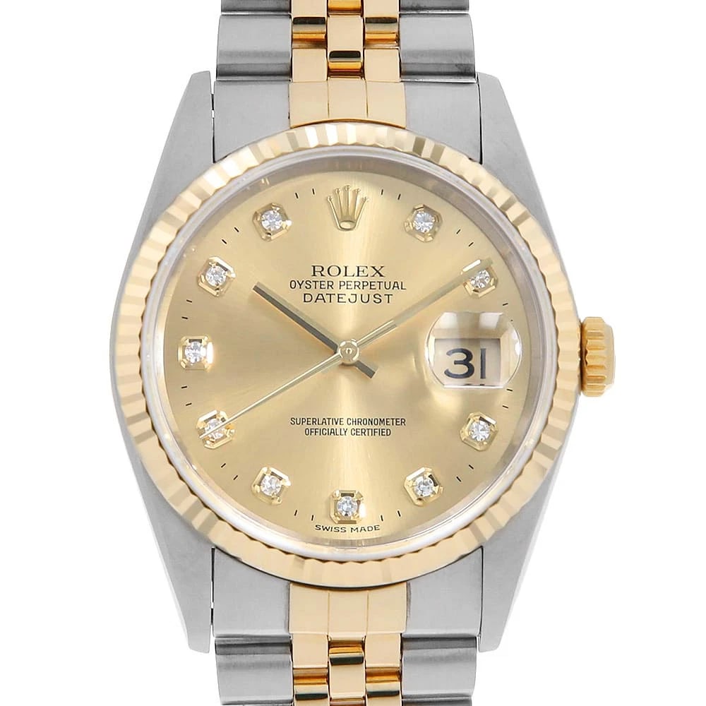 ROLEX DATEJUST DIAMOND CHAMPAGNE WATCH: ROLEX Datejust Diamond Champagne Watch Brand: ROLEX Type/Style: Wrist watch Material: Band Material Stainless Steel/Yellow Gold, Case Material Stainless Steel/Yellow Gold Color: Dial colour Champagne