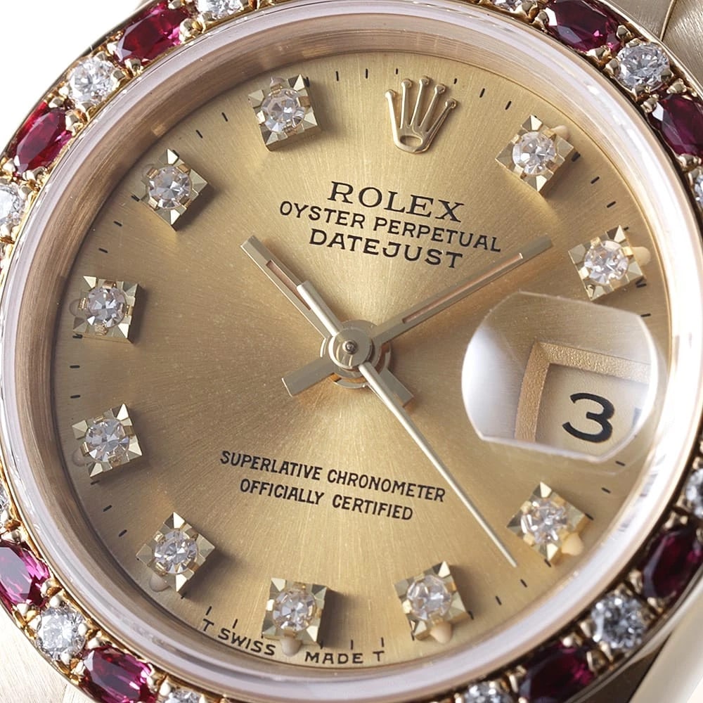 ROLEX DATEJUST BEZEL DIAMOND/RUBY CHAMPAGNE WATCH - 3