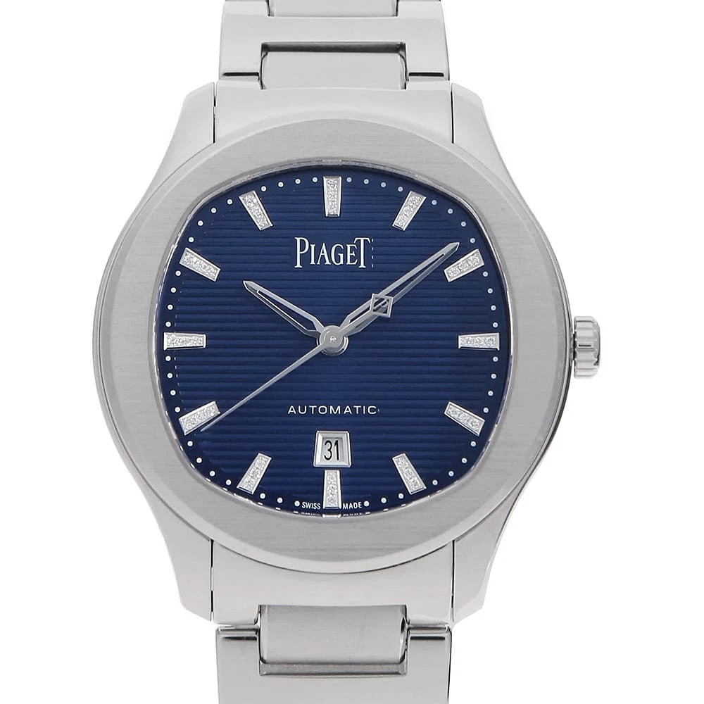 PIAGET POLO DATE STAINLESS STEEL WATCH: PIAGET Polo Date Stainless Steel Watch Brand: PIAGET Type/Style: Wrist watch Material: Band Material Stainless Steel, Case Material Stainless Steel Color: Dial colour Blue Size: Case:W36mm