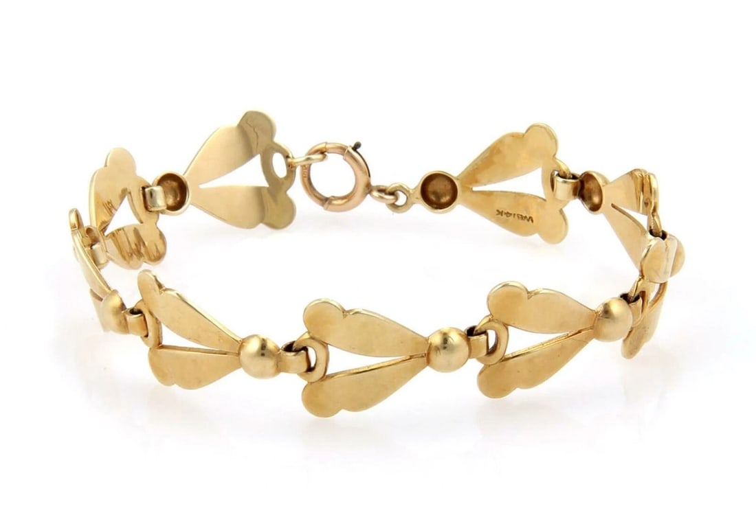 LEAF & BEAD 14K YELLOW GOLD LINK BRACELET (1 of 3)