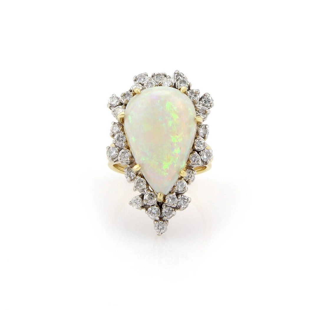 PEAR-SHAPED AUSTRALIAN OPAL DIAMOND RING - 2