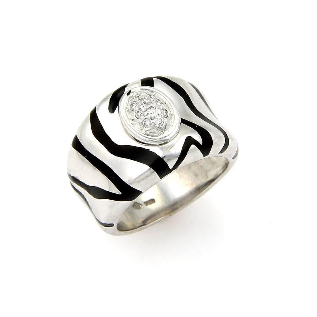 H. STERN DIAMOND ENAMEL STRIPED 18K WHITE GOLD BAND RING: H. Stern Diamond Enamel Striped 18k White Gold Band Ring Brand: H. Stern Type/Style: Ring Material: 18k white gold Color: white Size: 5 US Accessories: None Accessories Notice: When purcha