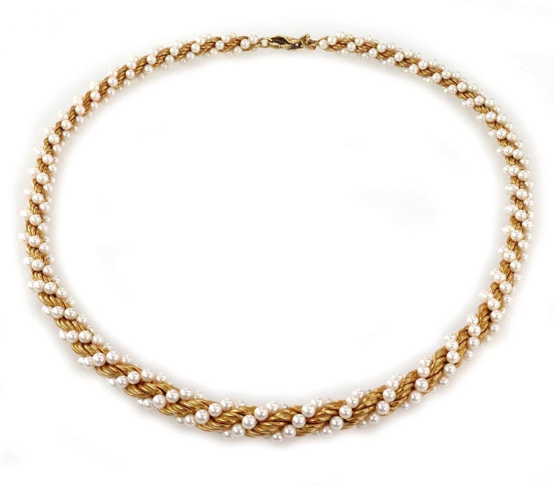 MIKIMOTO PEARL ROPE 18K YELLOW GOLD NECKLACE: Mikimoto Pearl Rope 18k Yellow Gold Necklace Brand: Mikimoto Type/Style: Necklace Material: 18k yellow gold Color: Yellow silver Size: Necklace Length: Approximately 16.5inch Measurements: Approximate