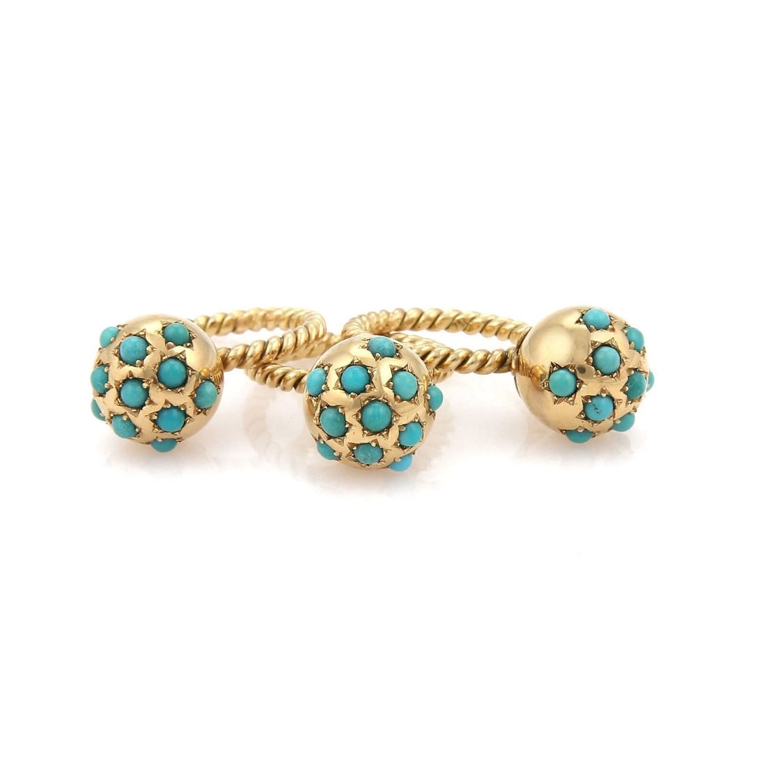 SET OF 3 TURQUOISE BALL CABLE 18K YELLOW GOLD STACK RINGS (1 of 3)