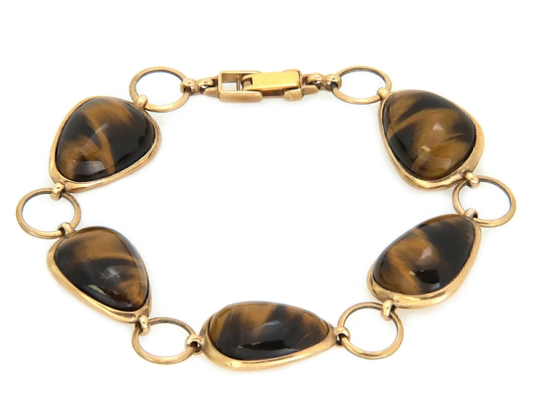 TIGER'S EYE 9K YELLOW GOLD FANCY LINK BRACELET (1 of 3)