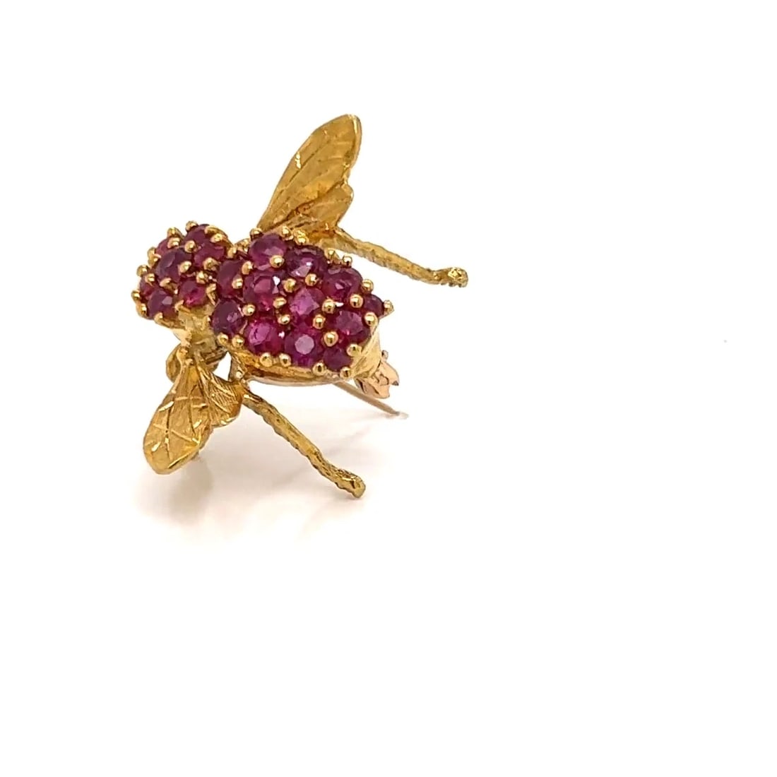 RUBY SAPPHIRE BEE 18K YELLOW GOLD FIGURAL BROOCH - 2