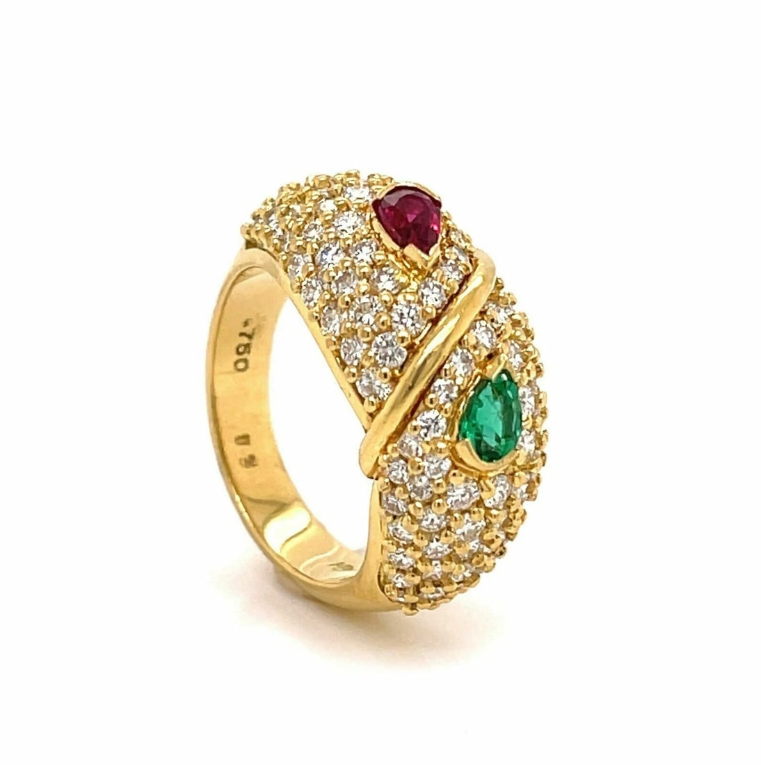 HAMMERMAN DIAMOND RUBY EMERALD 18K YELLOW GOLD RING - 2