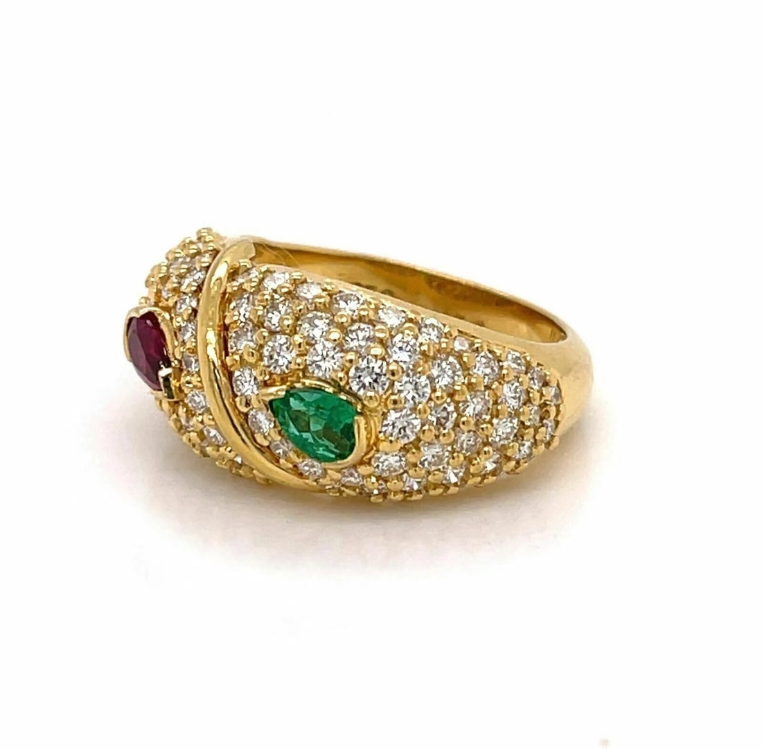 HAMMERMAN DIAMOND RUBY EMERALD 18K YELLOW GOLD RING - 3