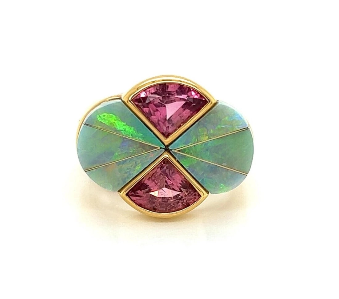 KABANA OPAL & PINK 14K YELLOW GOLD RING: Kabana Opal & Pink 14k Yellow Gold Ring Brand: Kabana Type/Style: Ring Material: 14k yellow gold Color: Yellow Size: 7 US Accessories: None Accessories Notice: When purchasing pre-owned go